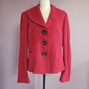 Talbots Vintage Red Textured Wool Blend Italian Knit Collared Buttoned Blazer